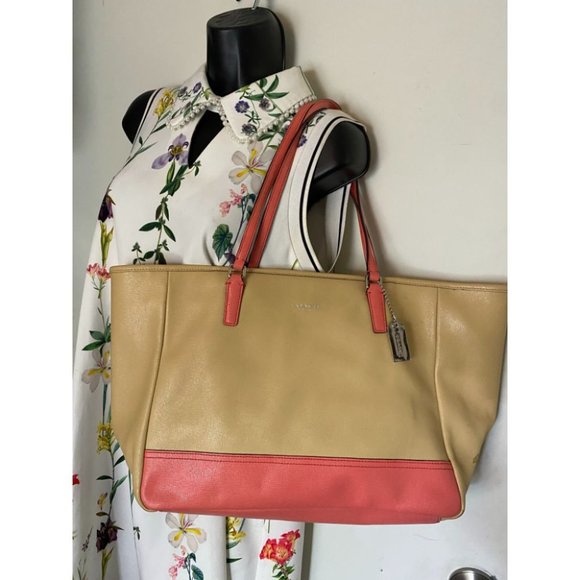 COACH Large Tan Orange Leather Tote/ Shoulder Bag - Picture 4 of 13